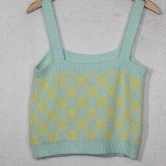 Blu Pepper womens tank top size L pastel blue yellow cropped fuzzy knit - Picture 7 of 7